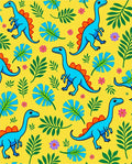 Bright Yellow Dinosaur Floral Foliage Rug