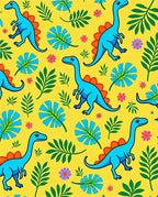 Bright Yellow Dinosaur Floral Foliage Rug