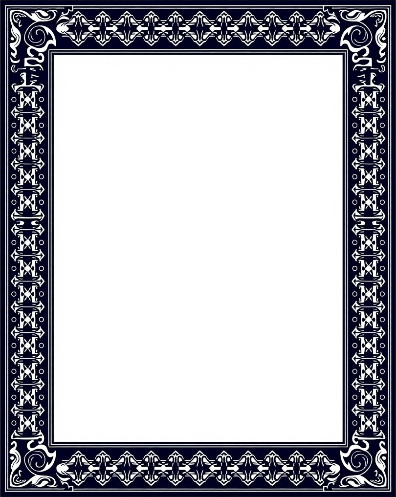 Elegant Navy White Art Deco Border Rug
