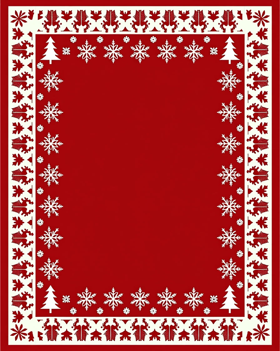 Red White Festive Snowflake Border Rug