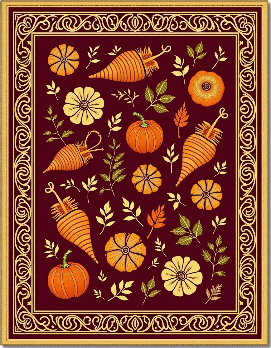 Deep Red Autumn Harvest Botanical Rug