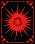 Bold Red Sunburst Scrollwork Rug