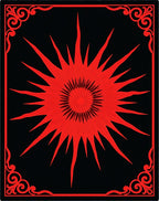Bold Red Sunburst Scrollwork Rug