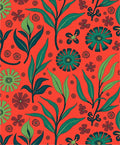 Vibrant Coral Tropical Foliage Flowers Rug