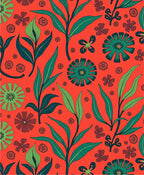 Vibrant Coral Tropical Foliage Flowers Rug