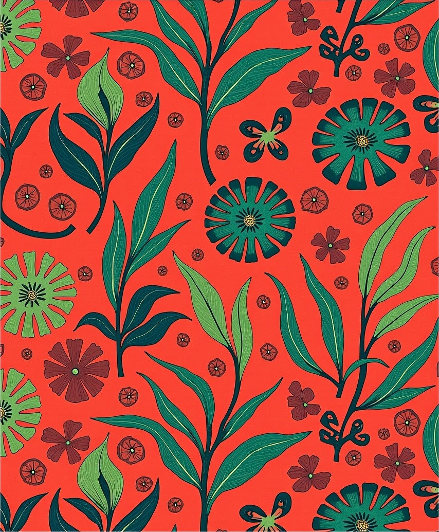 Vibrant Coral Tropical Foliage Flowers Rug