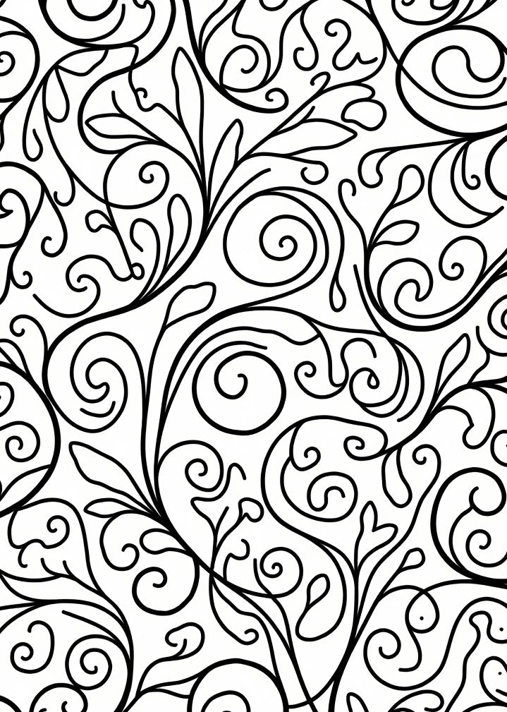 Black White Swirling Vine Scroll Rug