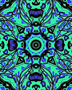 Vibrant Teal Blue Black Floral Medallion Rug