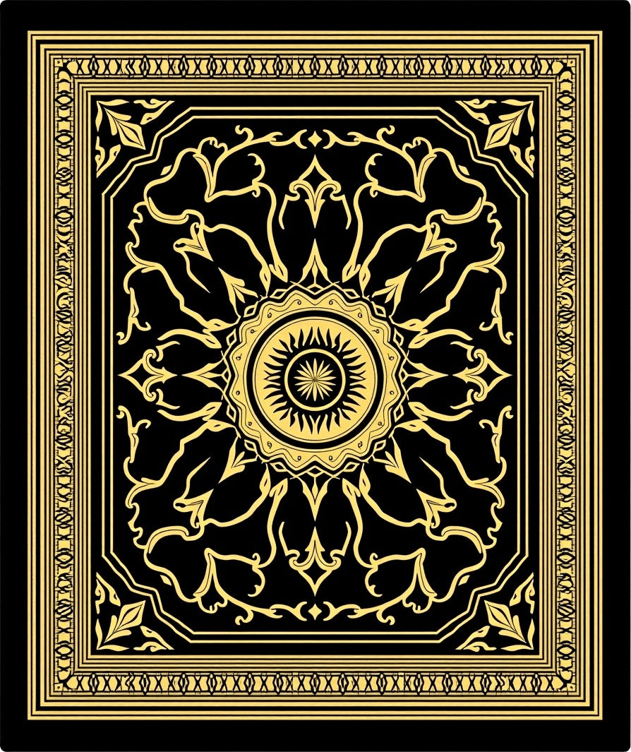 Gold Sunburst Medallion Black Rug