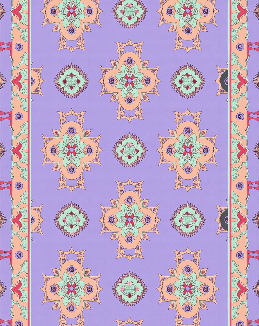 Ornate Lavender Floral Mandala Border Rug