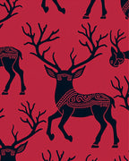 Crimson Red Deer Silhouette Repeating Pattern Rug