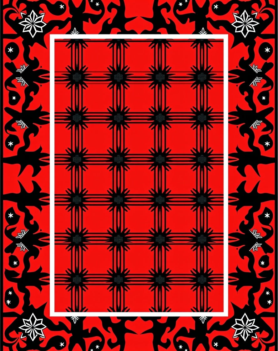 Bold Red Floral Starburst Grid Rug