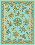 Light Blue Golden Floral Bird Border Rug
