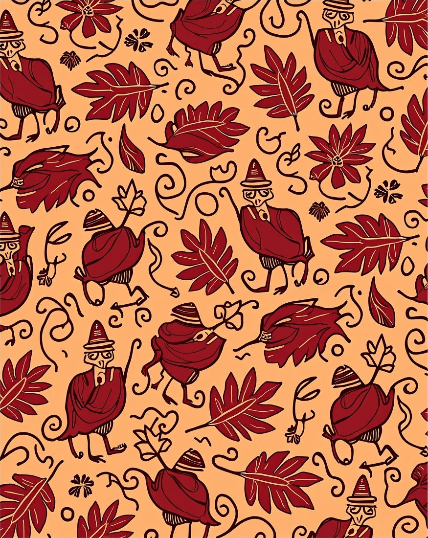 Whimsical Red Figure Folk Art Rug