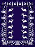 Deep Blue White Reindeer Forest Border Rug