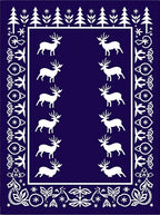 Deep Blue White Reindeer Forest Border Rug