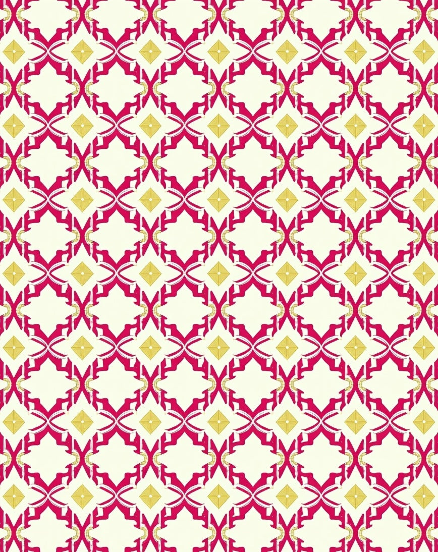 Crimson Yellow Lattice Geometric Layout Rug