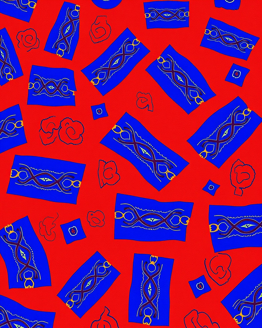 Red Blue Abstract Organic Elements Rug