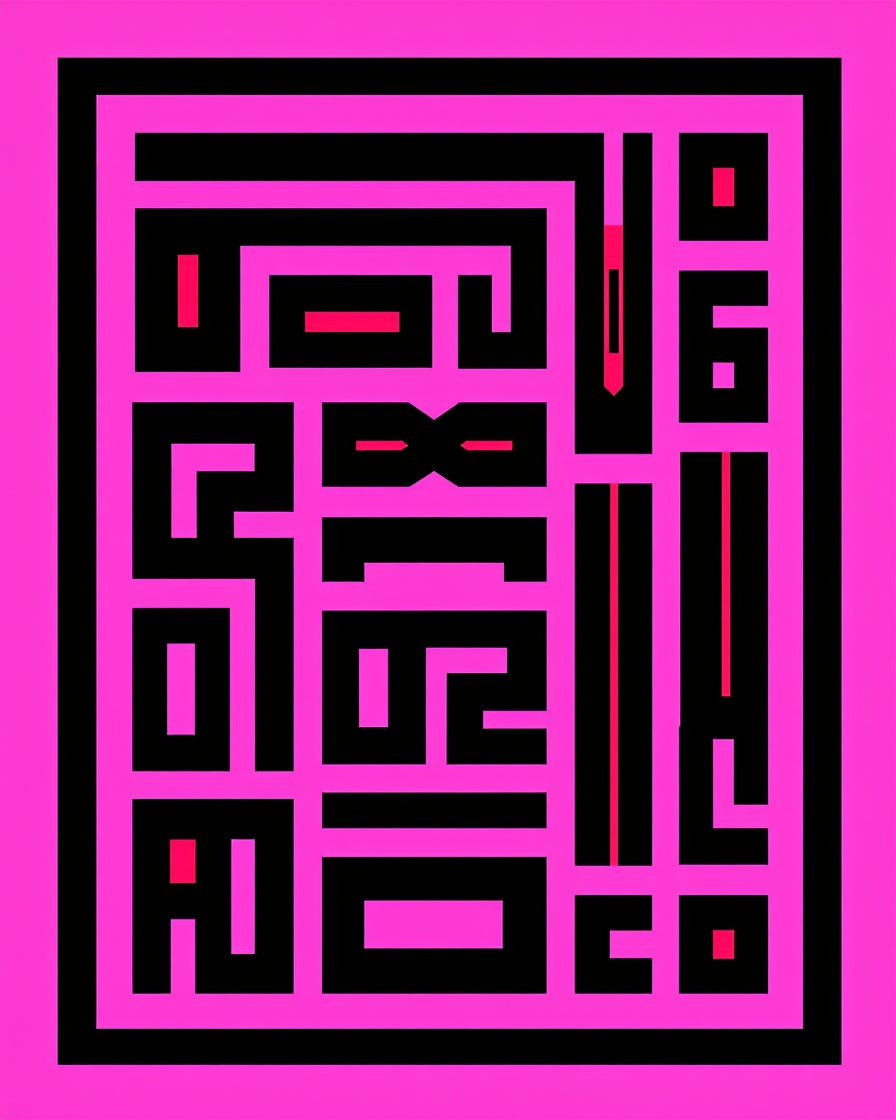 Hot Pink Black Geometric Maze Rug