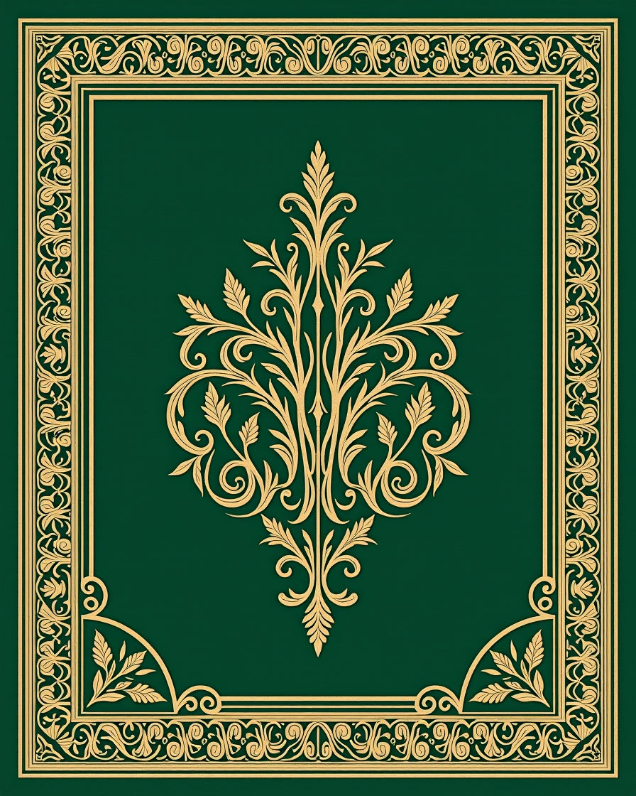 Emerald Green Gold Filigree Scrollwork Rug