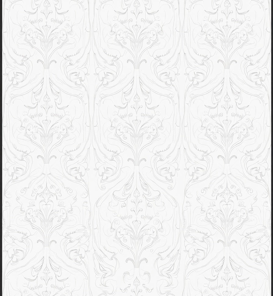 Elegant White Scrollwork Damask Rug