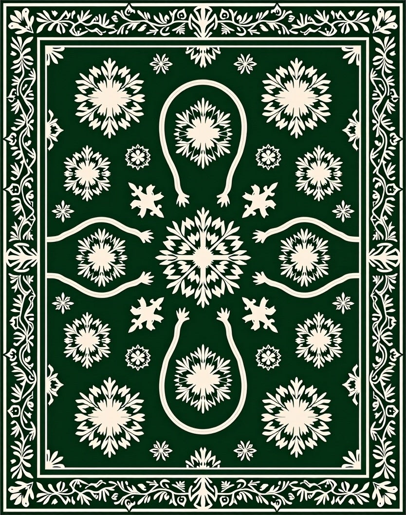 Dark Green Floral Medallion Art Rug