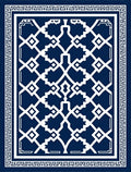 Classic Navy White Geometric Lattice Rug