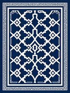 Classic Navy White Geometric Lattice Rug