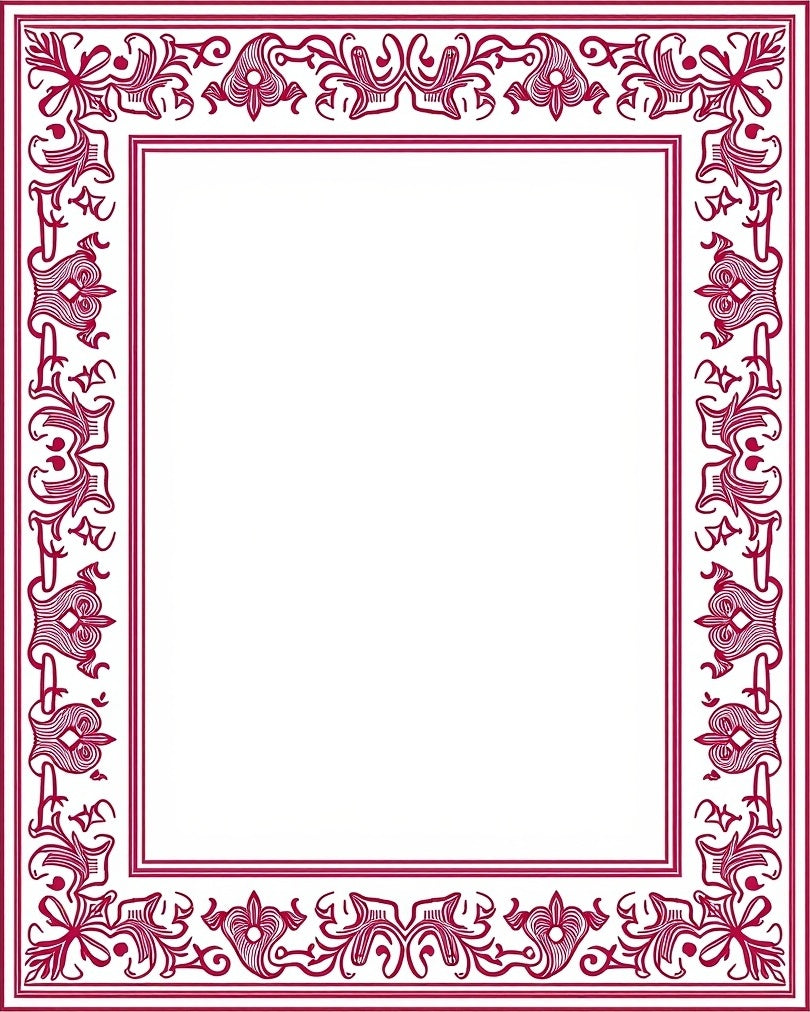 Crimson Elaborate Floral Border Rug