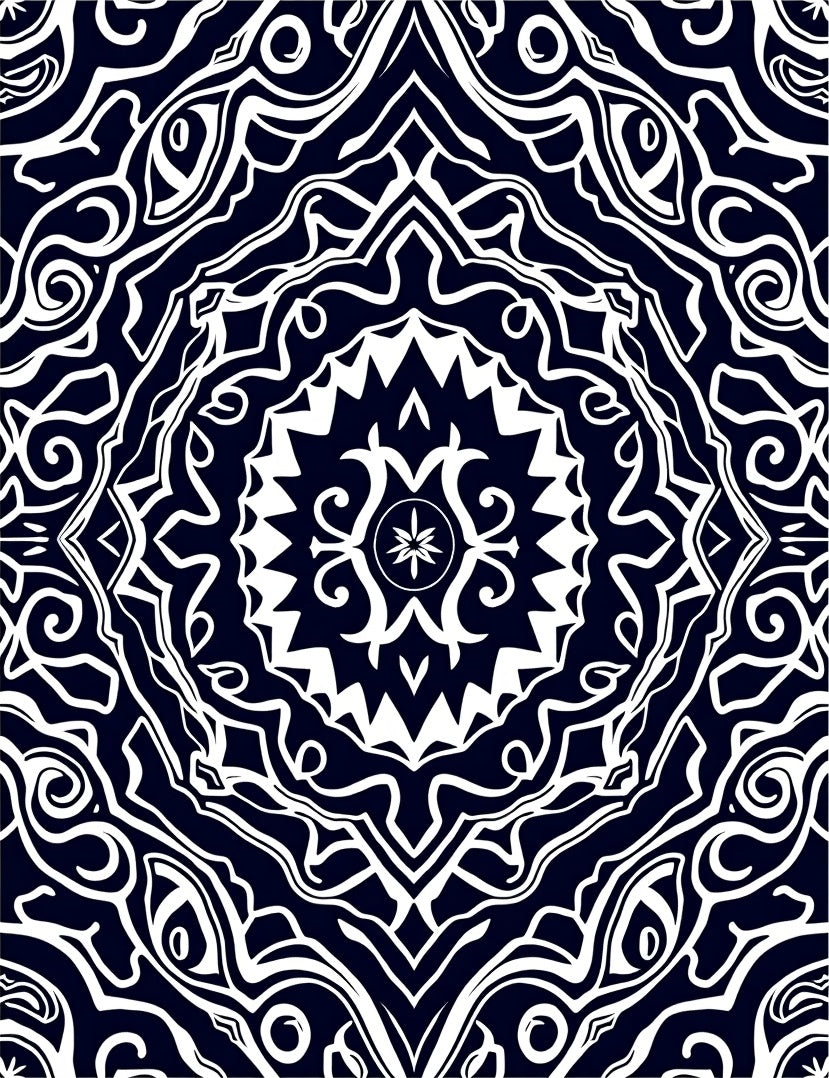 Dark Blue White Mandala Flow Rug