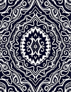 Dark Blue White Mandala Flow Rug