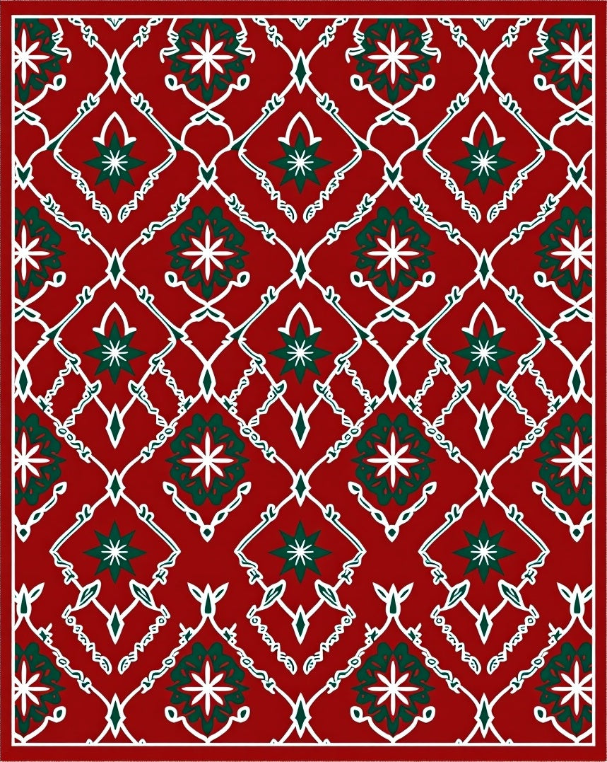 Crimson Jade Lattice Floral Medallion Rug