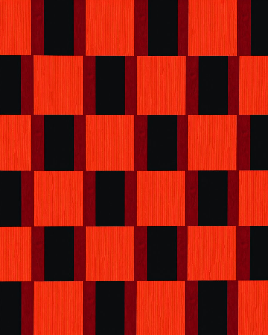 Bold Orange Black Checkered Weave Rug