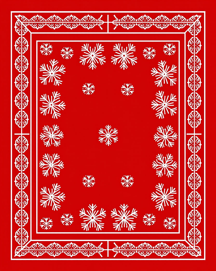 Red White Snowflake Border Rug