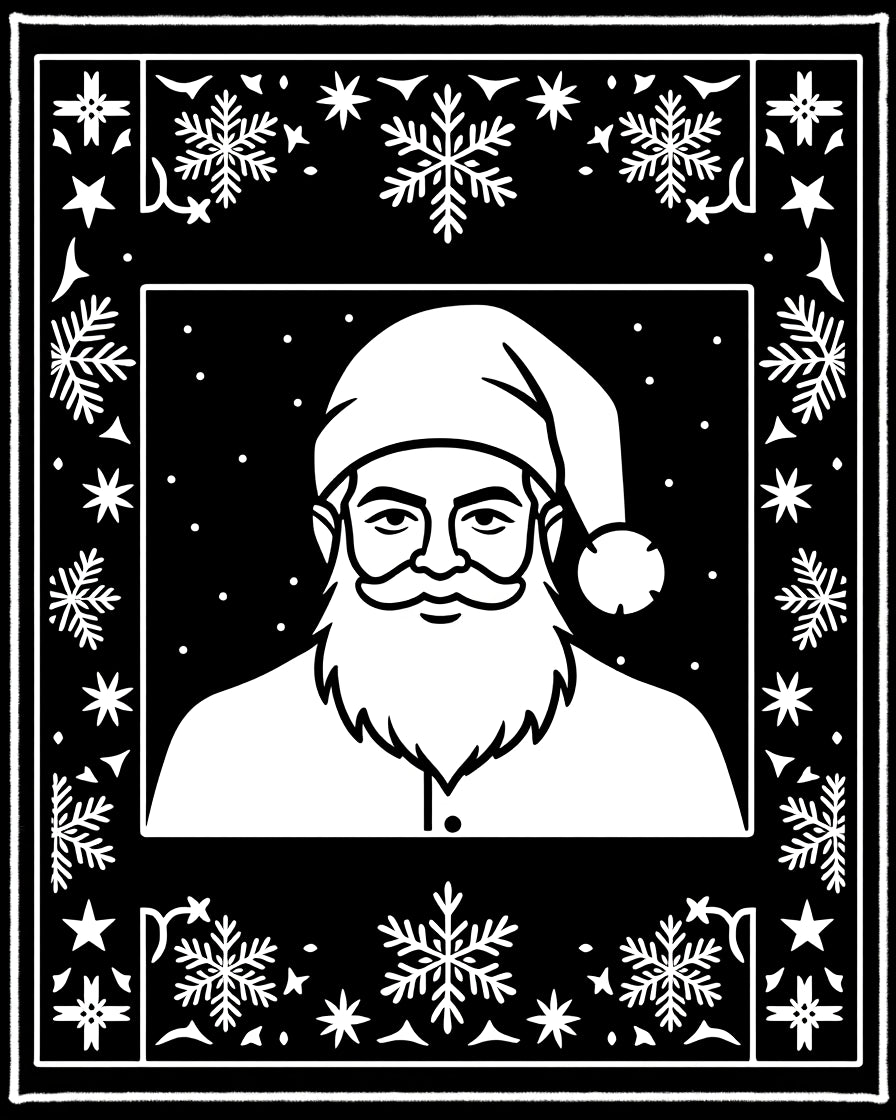 Classic Black White Santa Snowflake Frame Rug