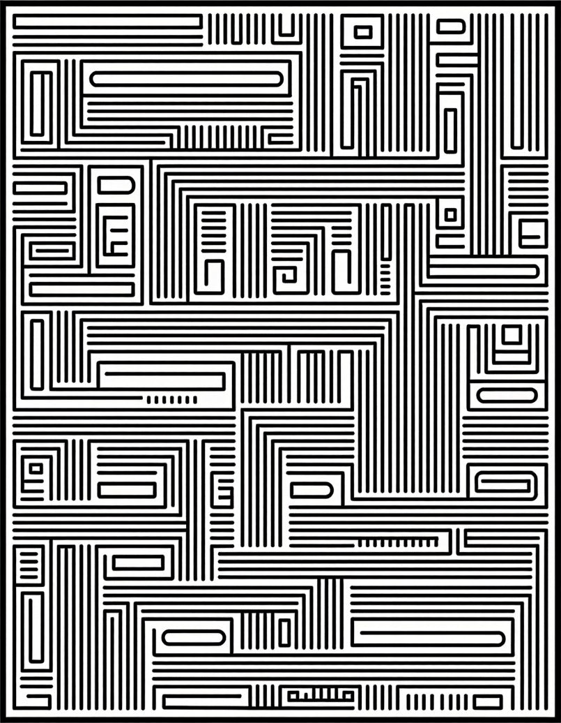 Black and White Geometric Maze Rug