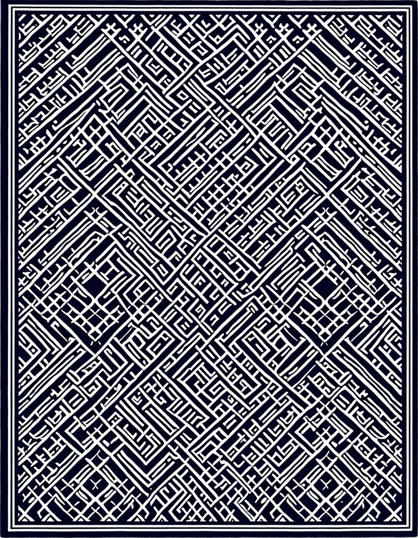 Deep Navy Labyrinthine Lines Rug