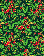 Emerald Green Red Berry Botanical Rug