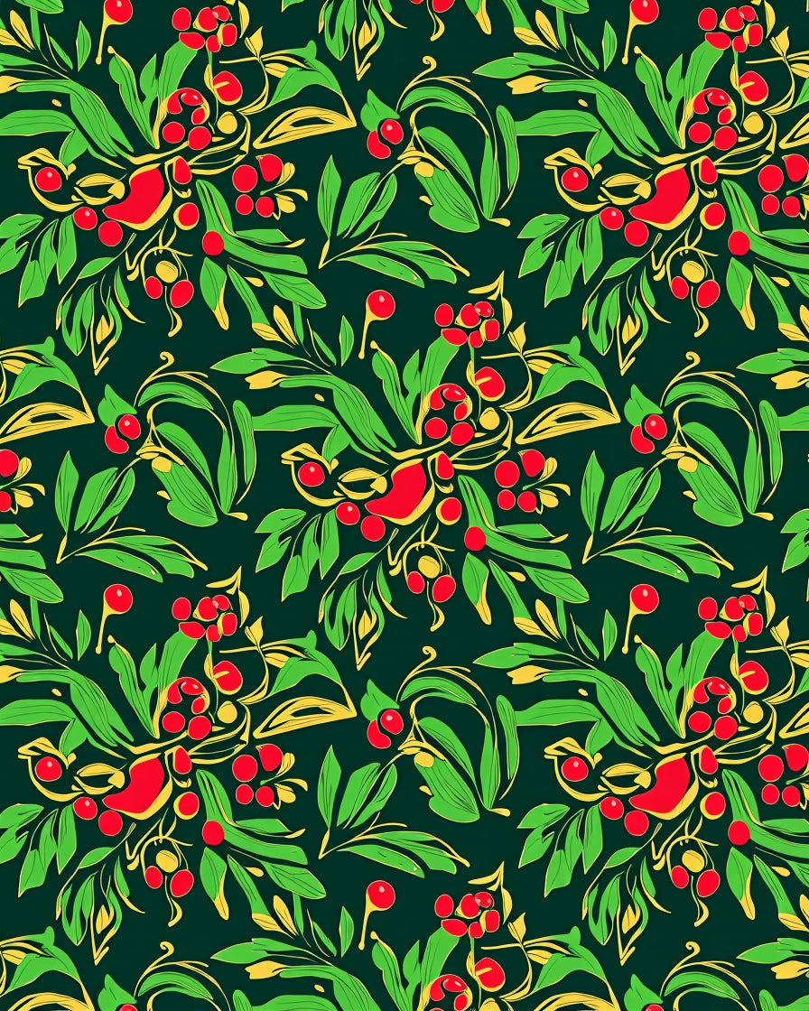 Emerald Green Red Berry Botanical Rug