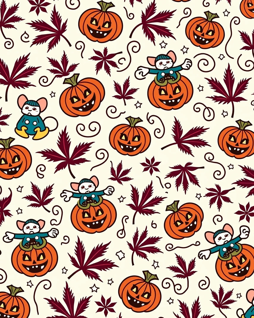 Happy Halloween Mice Pumpkin Leaves Rug