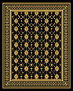 Ornate Gold Floral Black Border Rug