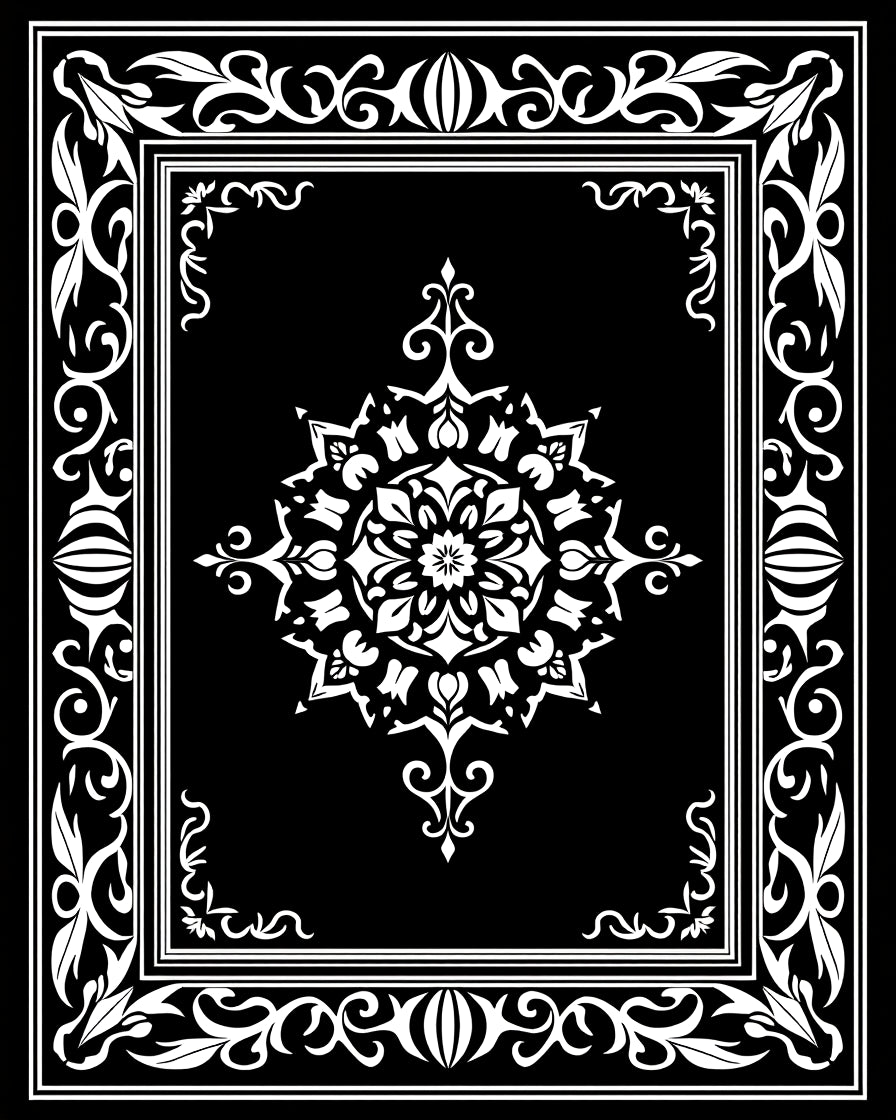 Elegant White Mandala Black Frame Rug