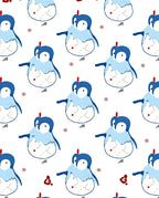 Cute Blue Penguin Winter Snowflakes Rug