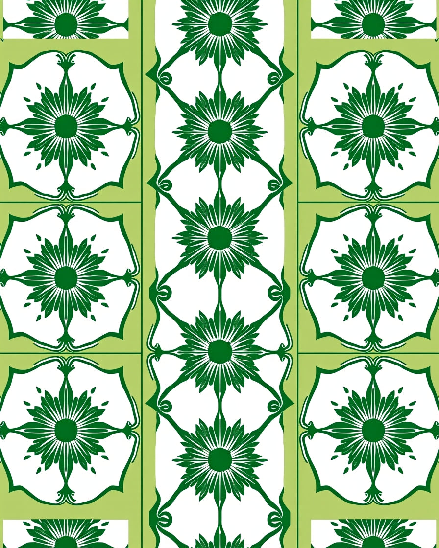 Green Floral Garden Motif Rug