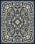 Navy Cream Ornate Floral Medallion Layout Rug