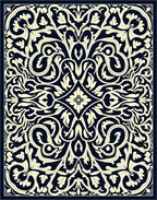 Navy Cream Ornate Floral Medallion Layout Rug