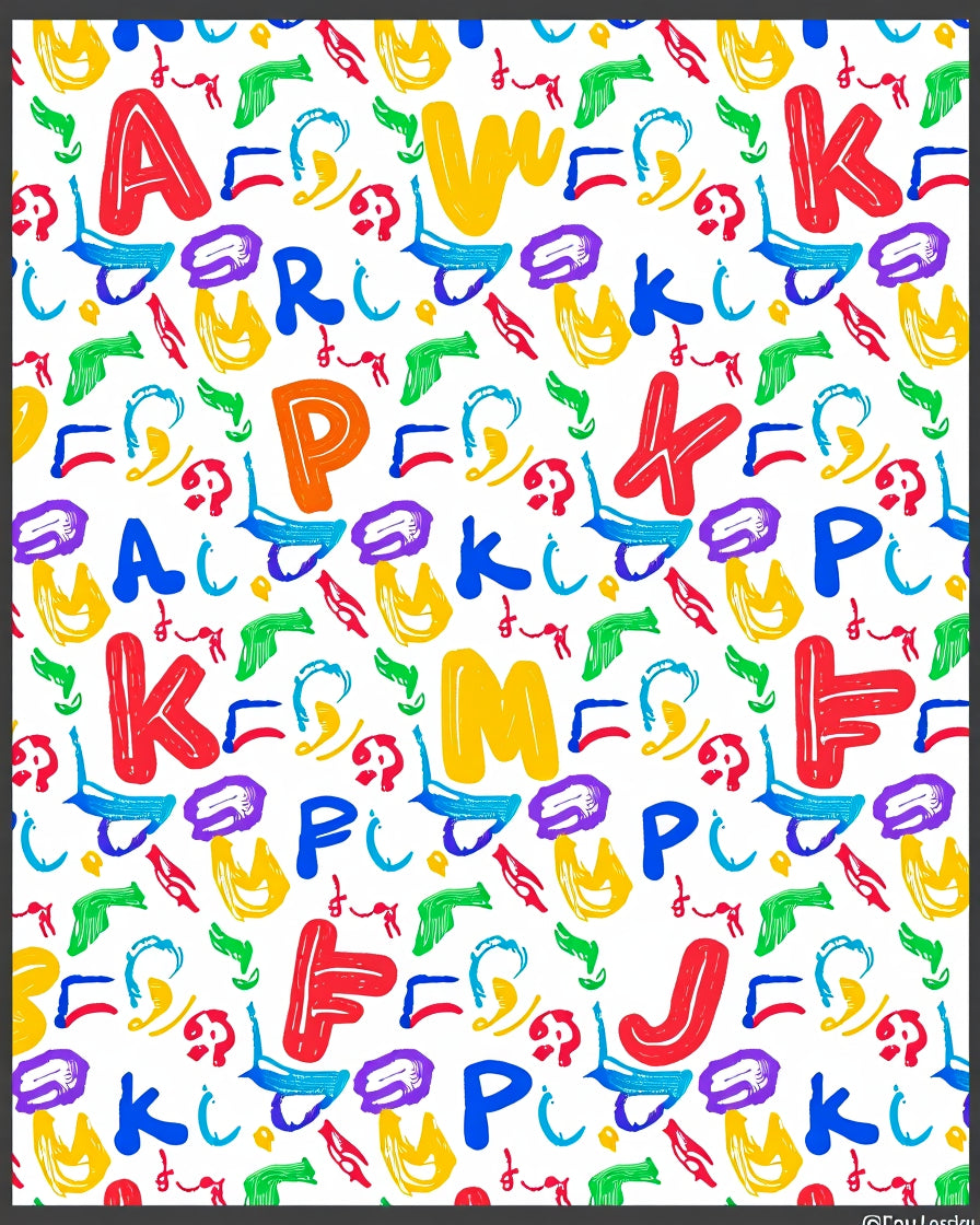 Vibrant Multi-Color Alphabet Collage Rug