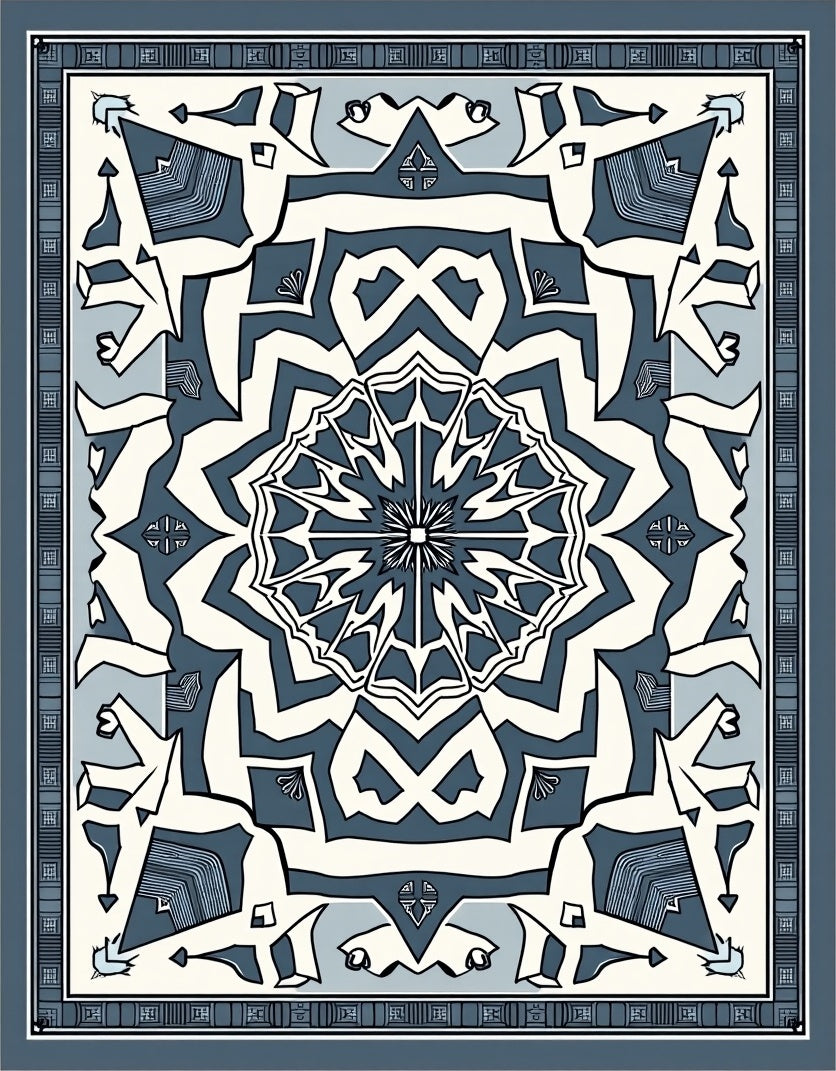 Deep Blue Geometric Mandala Medallion Rug