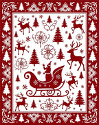 Festive Red Santa Sleigh Deer Garland Rug