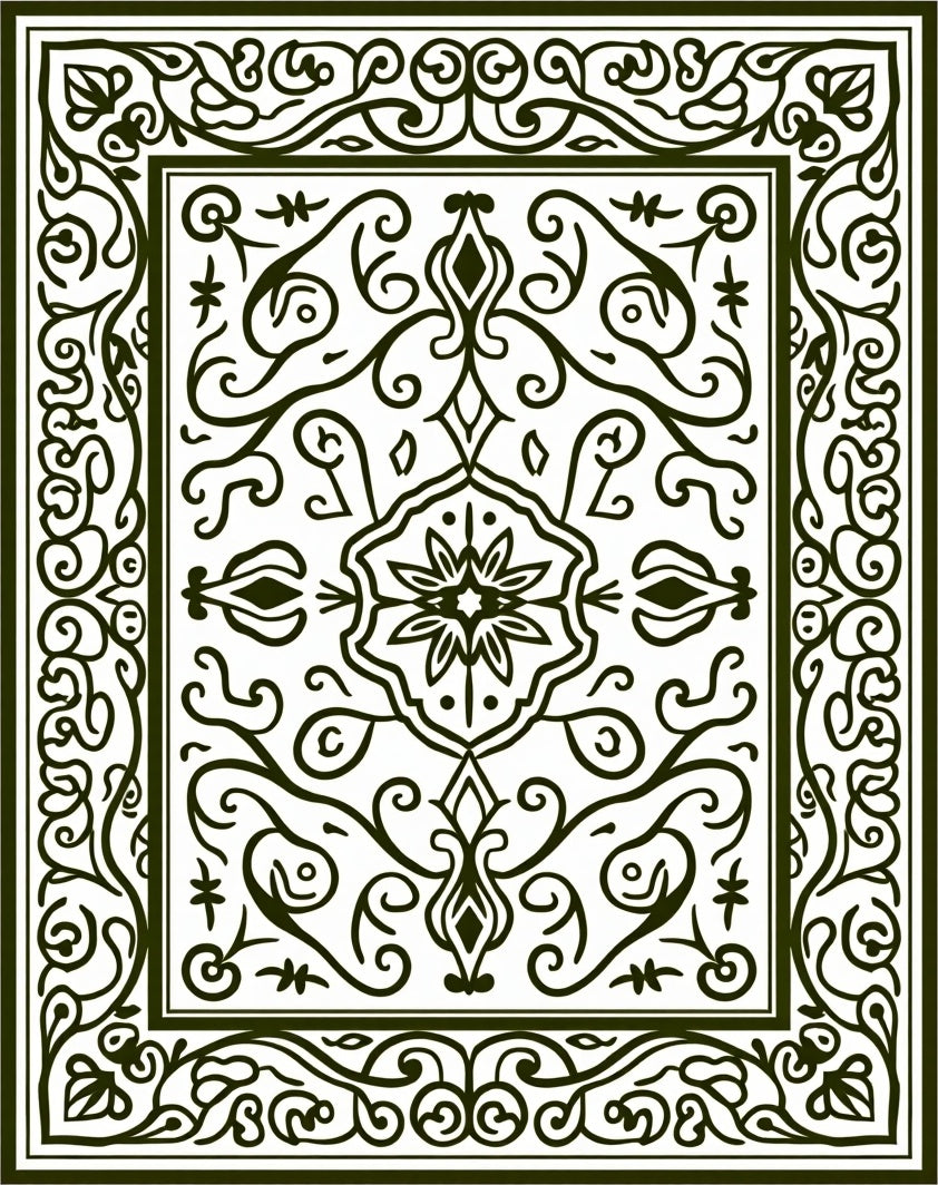 Classic Black White Floral Scroll Rug